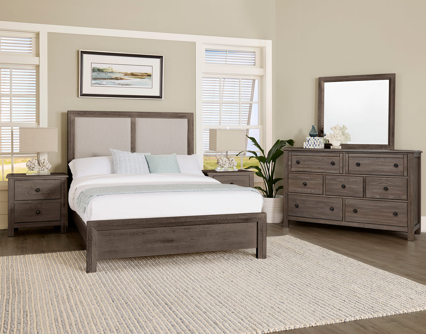 Queen Upholstered Bed-Pebble