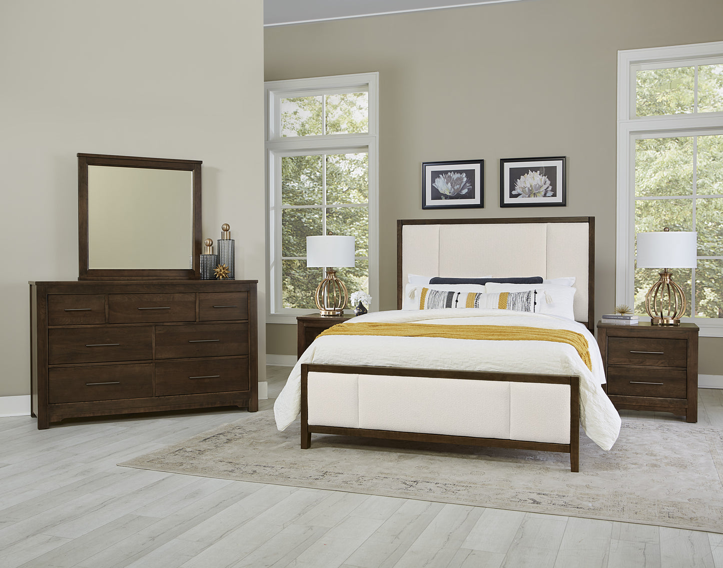 Queen Upholstered Bed-White Fab