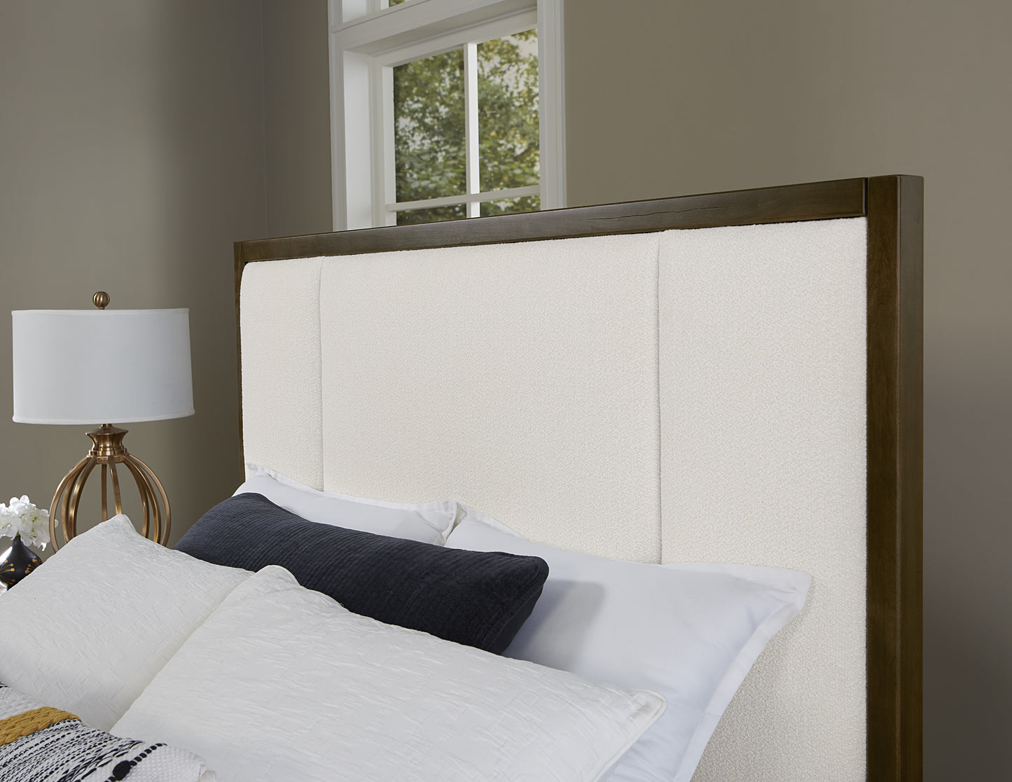 Queen Upholstered Bed-White Fab