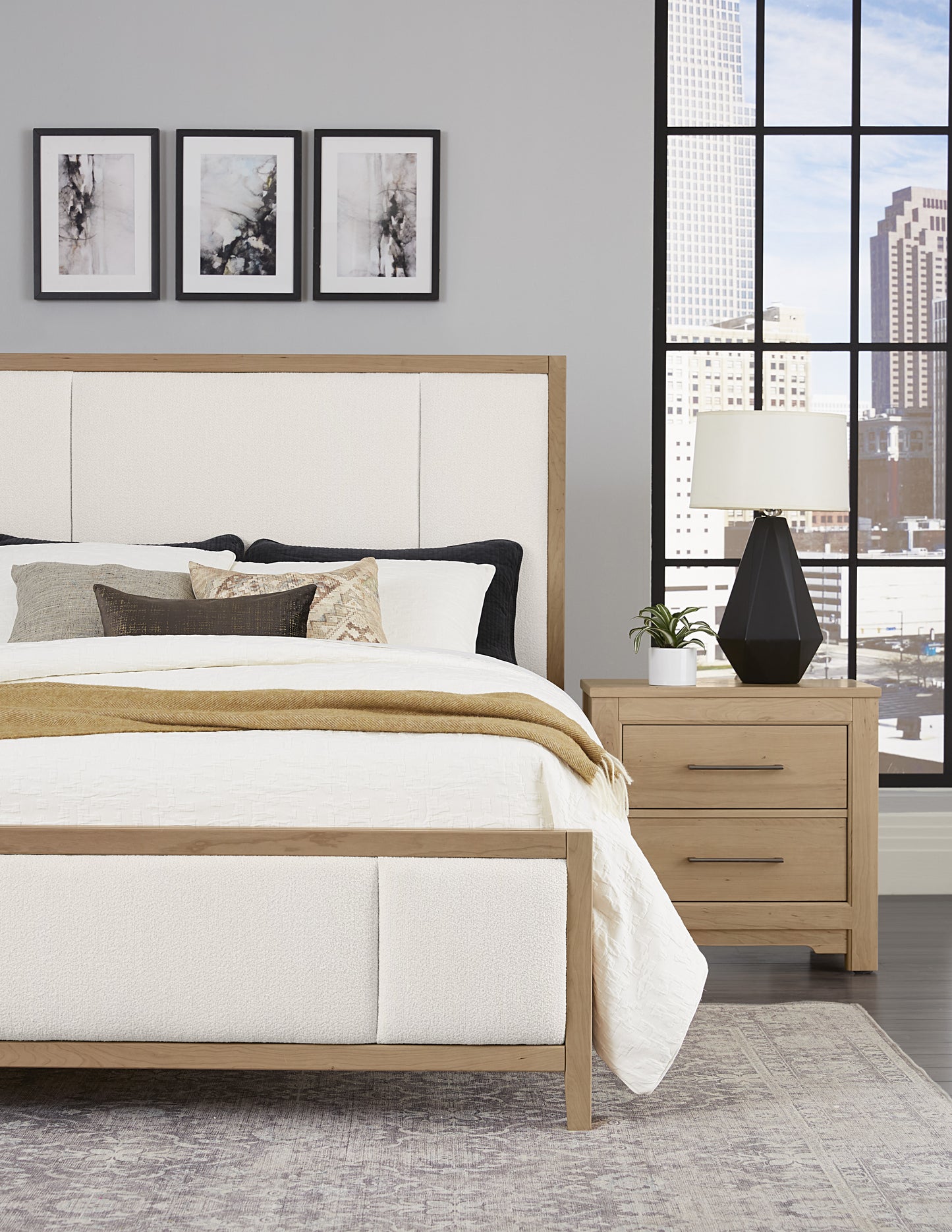 Queen Upholstered Bed-White Fab