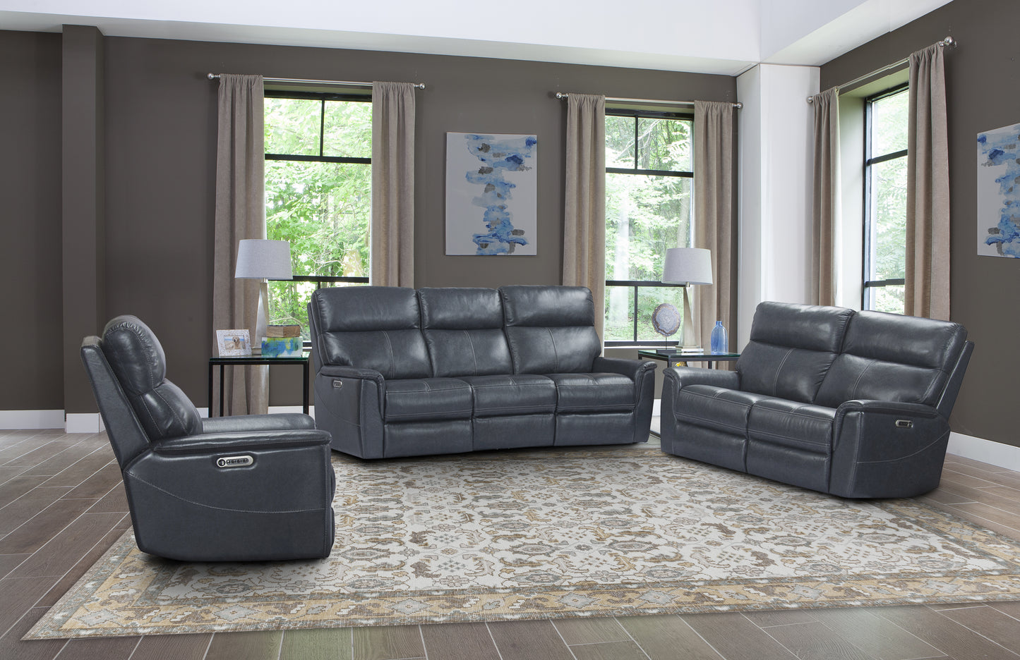 Parker Living Reed - Indigo Power Reclining Sofa Loveseat and Recliner