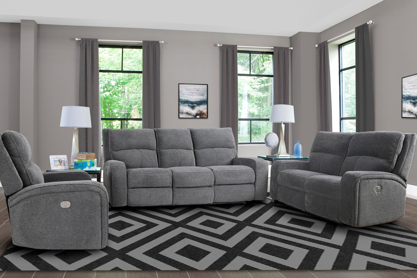 Parker Living Polaris - Bizmark Grey Power Reclining Sofa Loveseat and Recliner