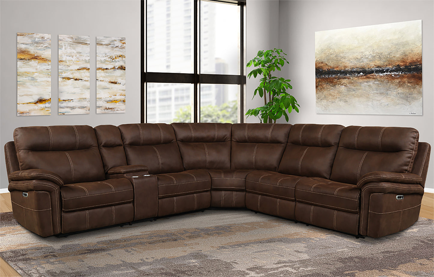 Parker Living Mason - Dark Kahlua 6 Piece Modular Power Reclining Sectional with Power Adjustable Headrests