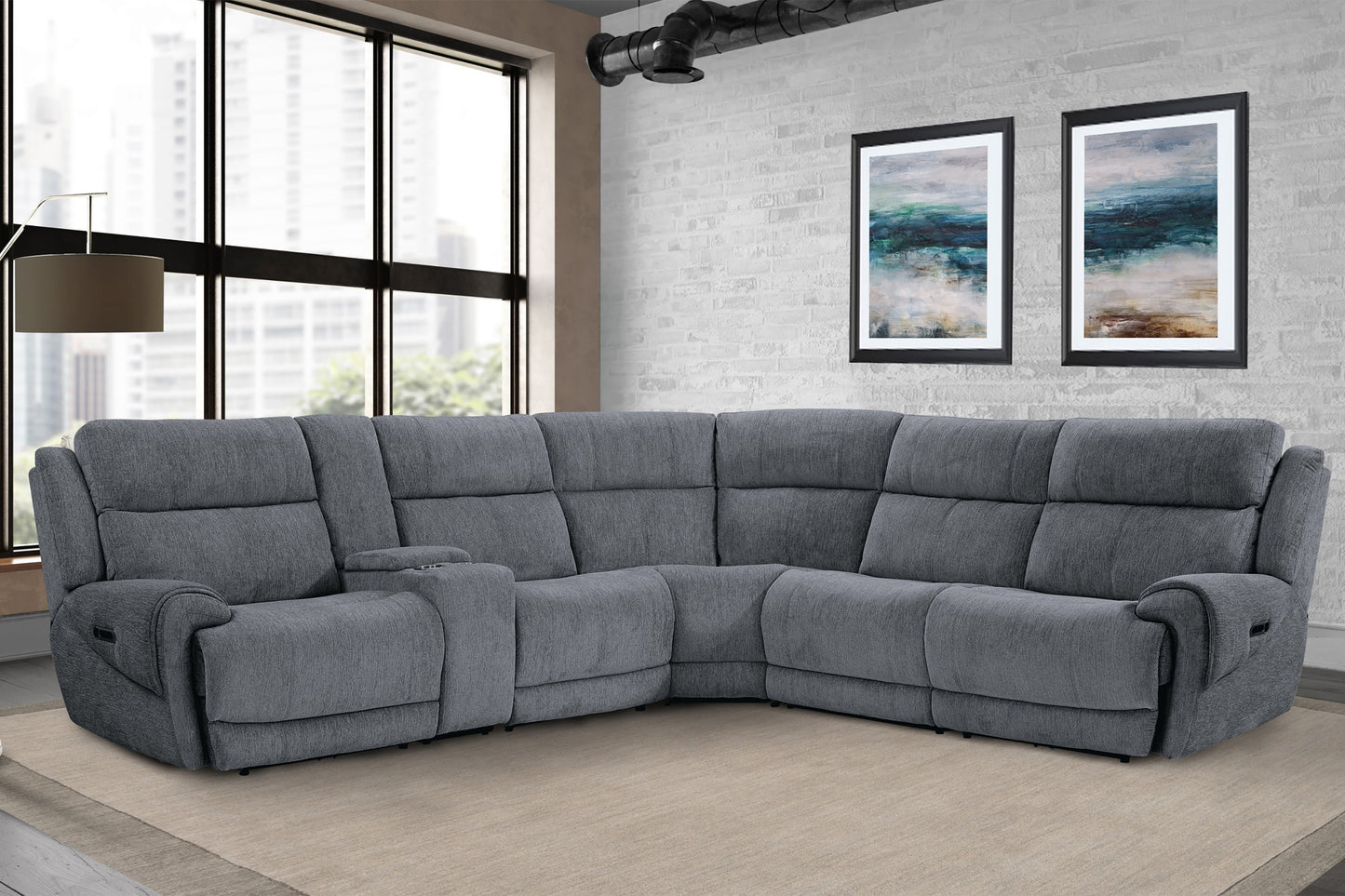 Parker Living Spencer - Tide Graphite 6 Piece Modular Power Reclining Sectional with Power Adjustable Headrests