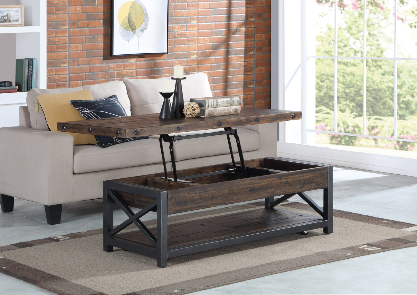 Carpenter Rectangular Lift-Top Coffee Table with Casters