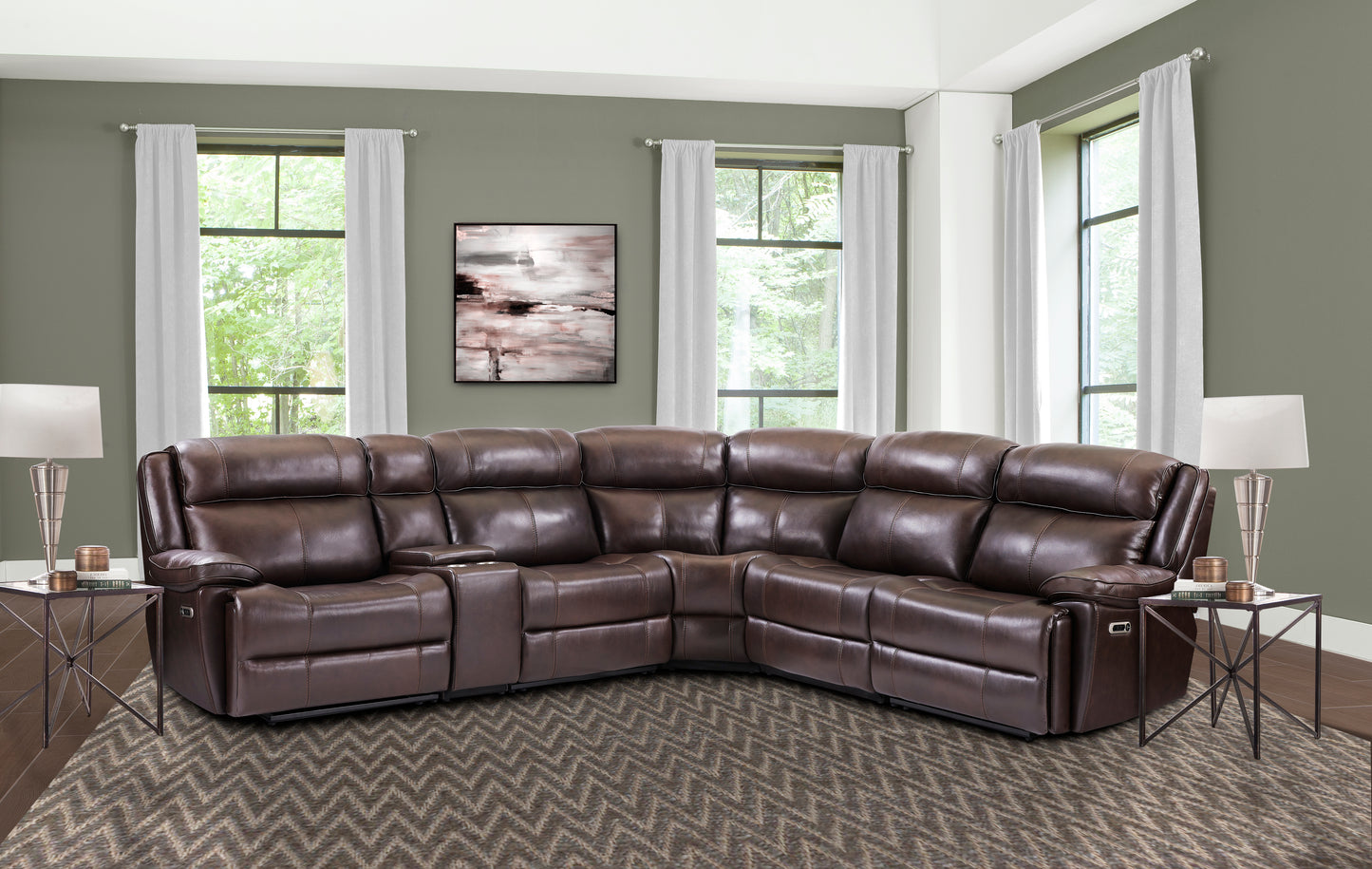 Parker Living Eclipse - Florence Brown 6 Piece Modular Power Reclining Sectional with Power Adjustable Headrests