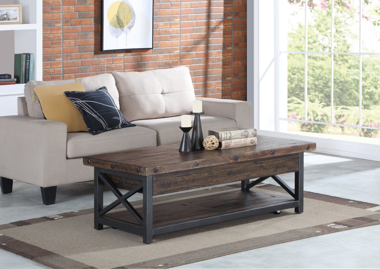 Carpenter Rectangular Lift-Top Coffee Table with Casters