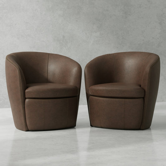 Parker Living Barolo - Vintage Brown 100% Italian Leather Swivel Club Chair Two Pack