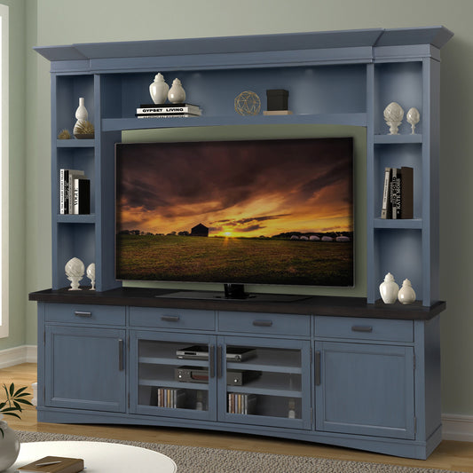 Parker House Americana Modern - Denim 92 In. TV Console with Hutch and LED Lights