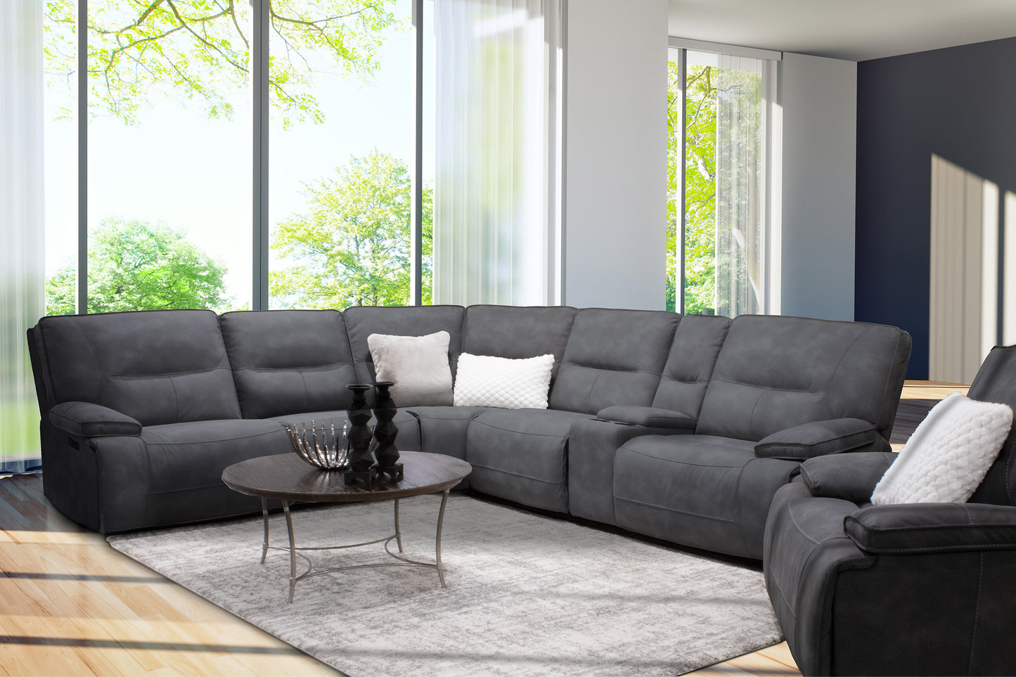 Parker Living Gladiator - Cobalt 6 Piece Modular Power Reclining Sectional with Power Adjustable Headrests