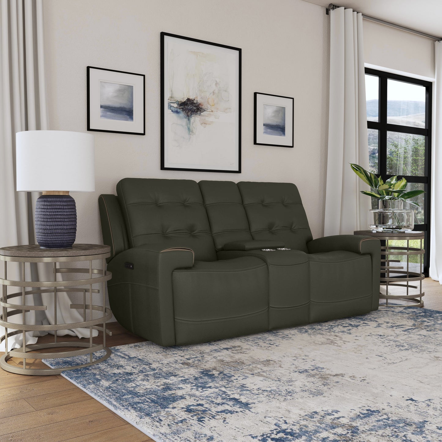 Iris Power Reclining Loveseat with Console & Power Headrests