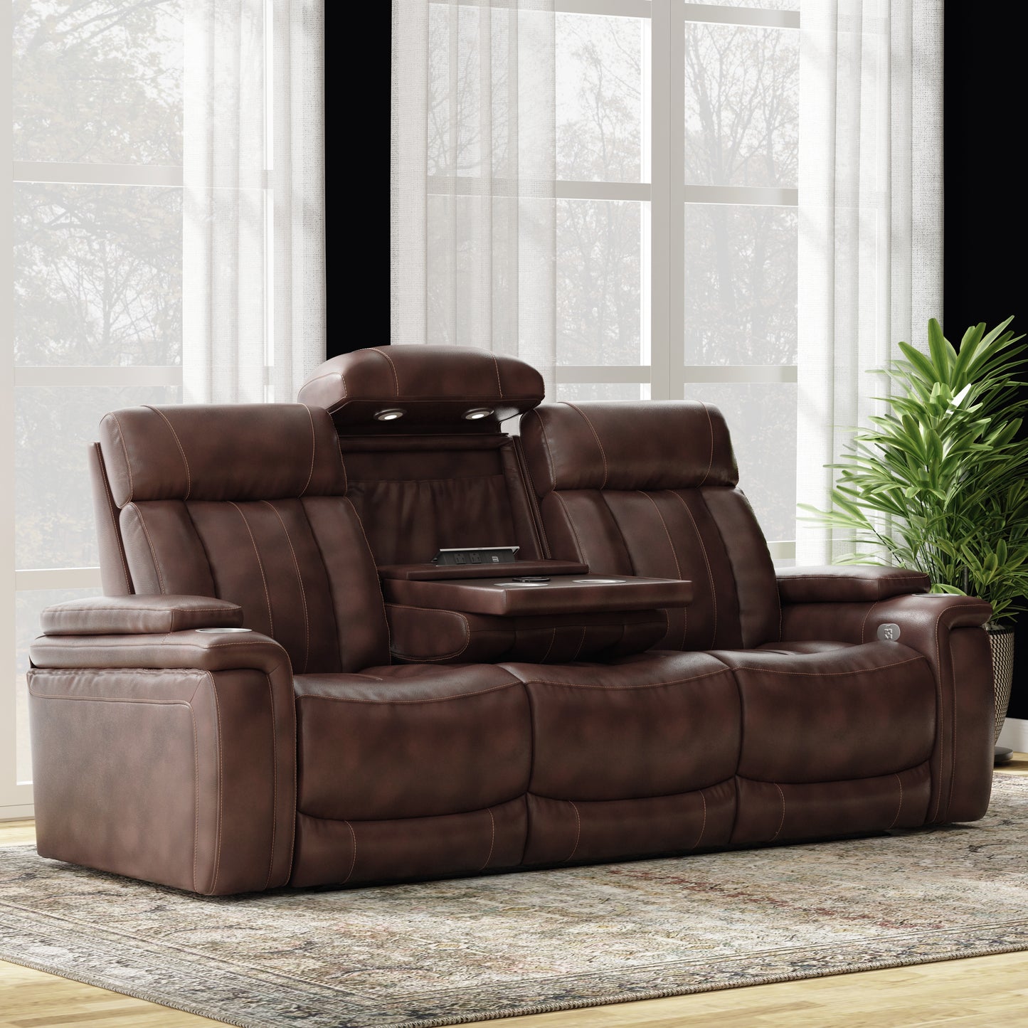 Parker Living Royce - Fantom Brown Power Reclining Sofa with Drop Down Console